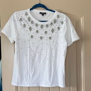 J. Crew White Embellished Short Sleeve Tee